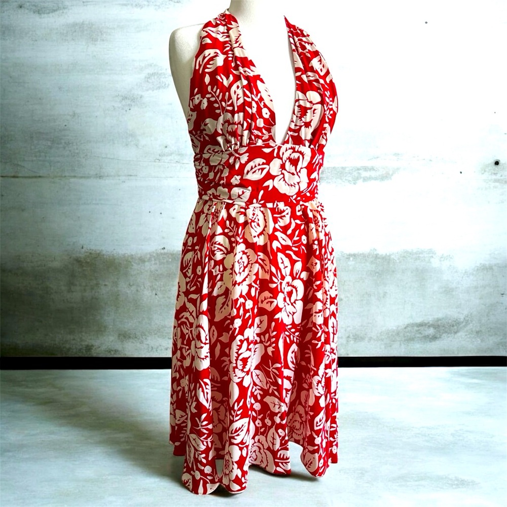 Beautiful red and white silk, halter dress by Moda. Never worn, size 14.